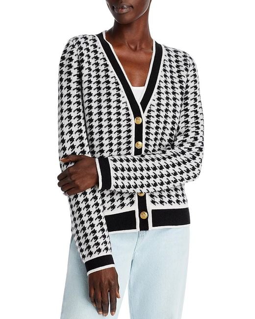 C by Bloomingdale's Cashmere Women's Black Houndstooth Contrast