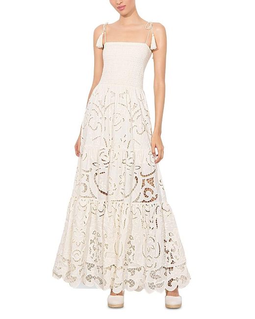 Alice + Olivia White Marna Tiered Eyelet Maxi Dress