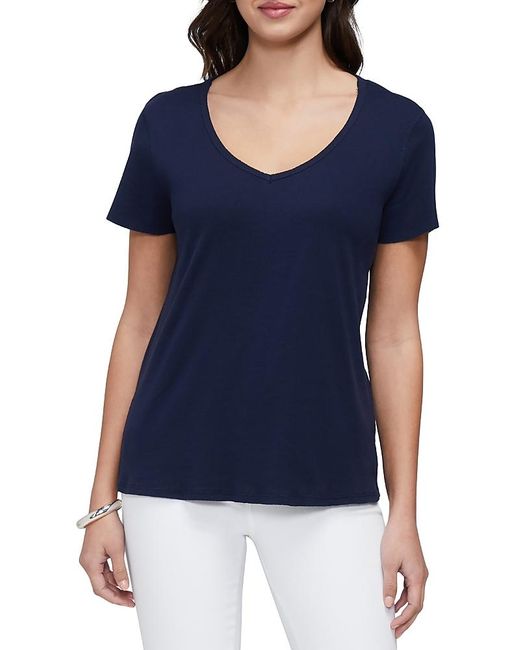 Three Dots Blue Cotton V Neck Tee