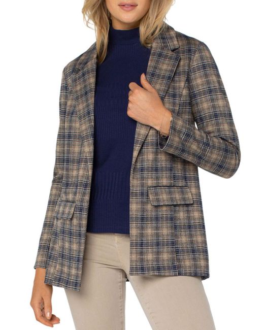 Liverpool Los Angeles Synthetic Plaid Relaxed Blazer in Navy/Tan (Blue