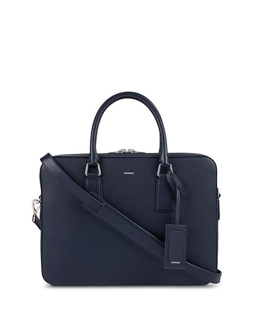 Sandro Blue Large Grained Leather Briefcase for men