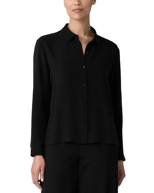 Eileen Fisher Black Silk Classic Collar Shirt