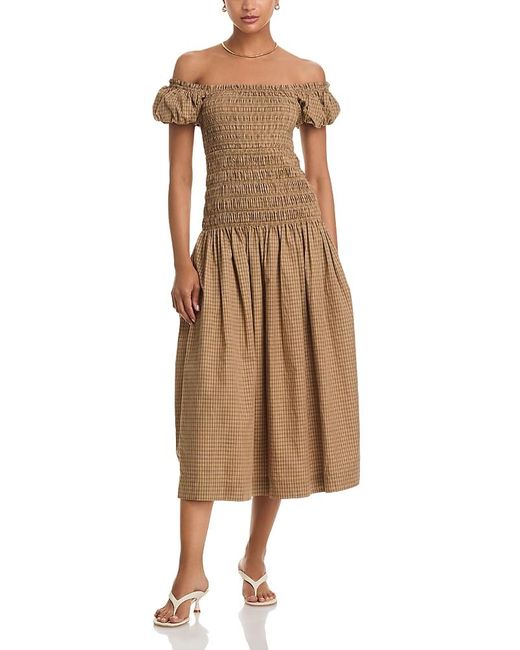 Wayf Natural Cassidy Smocked Midi Dress