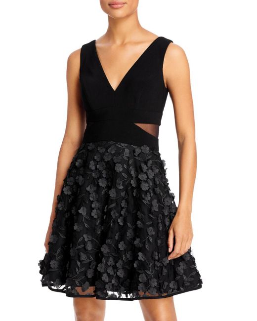 Aqua Floral - Appliqué Fit - And - Flare Dress in Black | Lyst