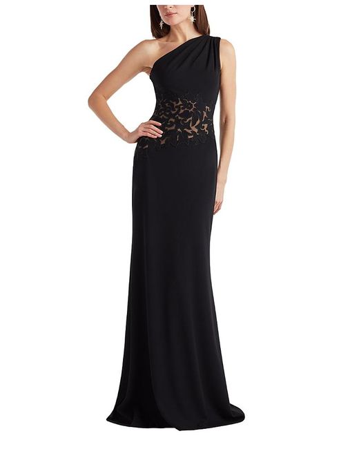 Tadashi Shoji Black Verrier One-Shoulder Illusion Gown