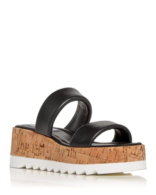 Steve Madden Leather Defuse Platform Slide Sandals in Black Leather