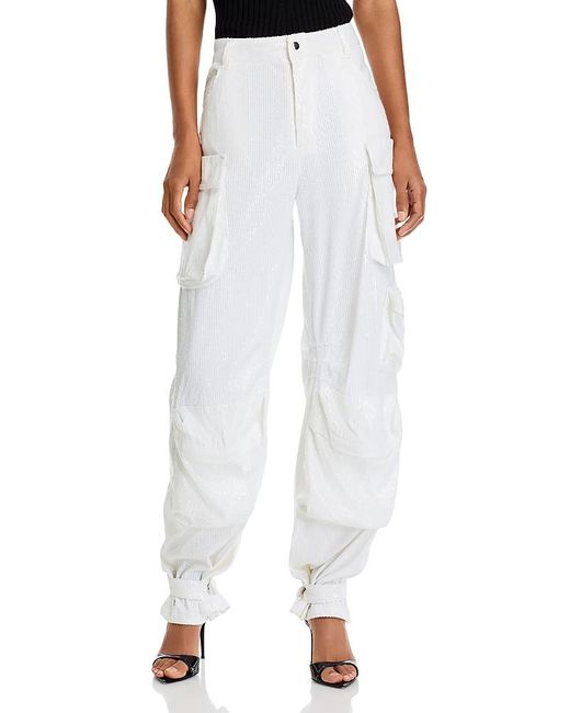 Steve Madden White Duo Sequin Cargo Pants