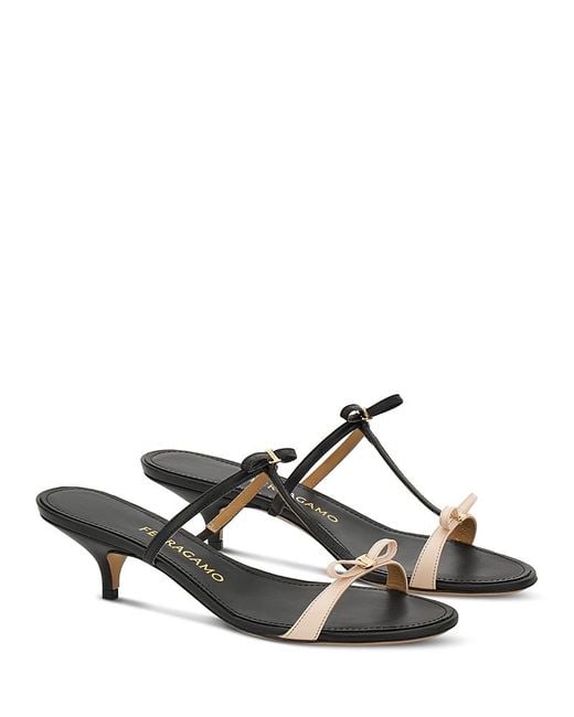 Ferragamo Abili 40 Mini Bow Sandals in Metallic | Lyst