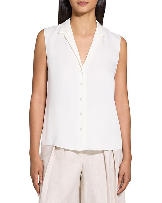 Theory White Sleeveless Button Front Silk Top