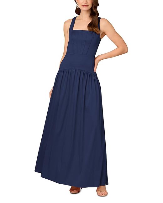 Aidan Mattox Blue Mikado Maxi Dress