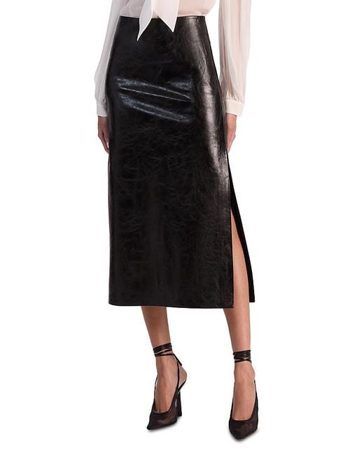 Alice + Olivia Black Maeve Faux Leather Slip Skirt