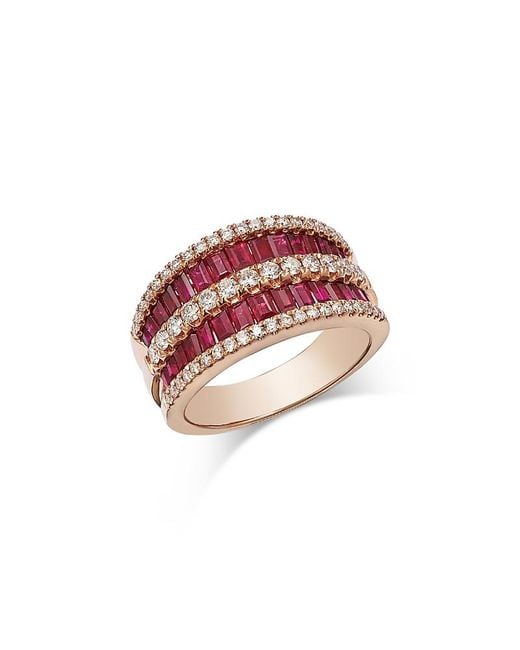 Bloomingdale's Fine Collection Pink Ruby & Diamond Concave Multirow Statement Ring