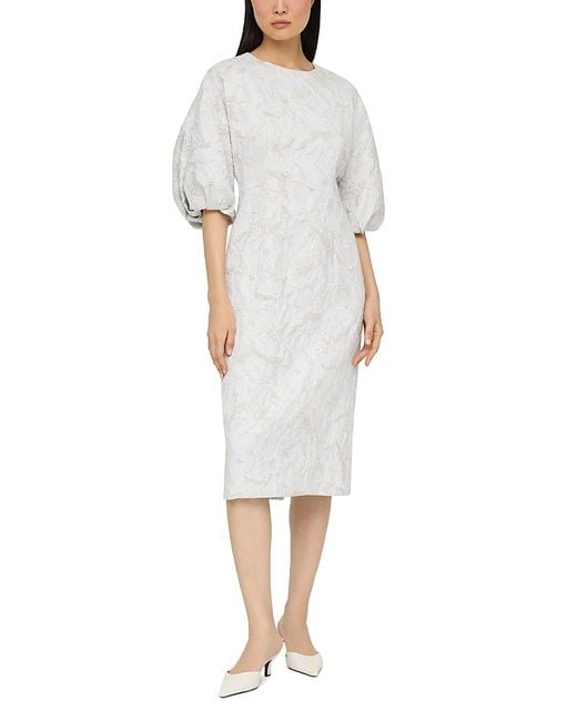 Lafayette 148 New York White Balloon Sleeve Midi Dress
