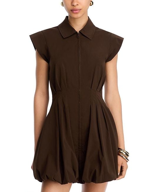 Steve Madden Brown Dyanne Poplin Pleated Mini Dress
