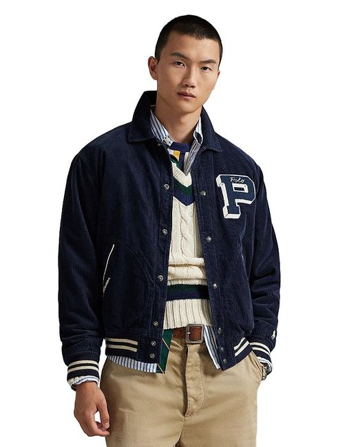Polo Ralph Lauren Blue Corduroy Letter Jacket for men