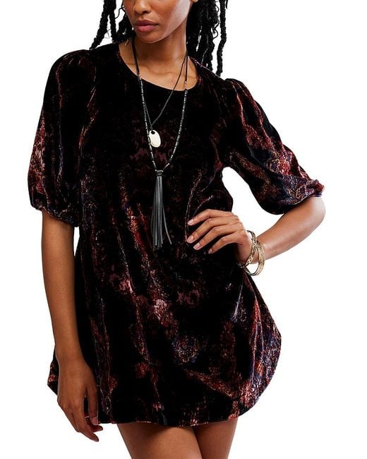 Free People Black Maye Printed Velvet Tunic Dress
