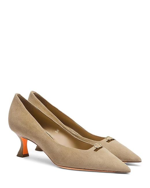 Santoni Natural Suede Mid-Heel Pump