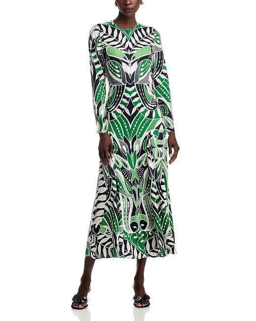 FARM Rio Long Sleeve Printed Midi Dress in Green | Lyst