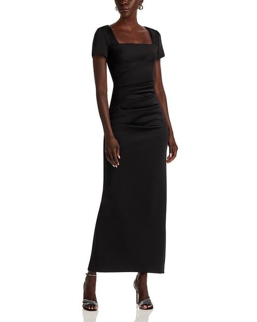 Aqua Black Scuba Open Back Cap Sleeve Maxi Dress