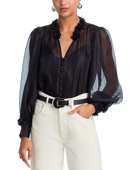 Aqua Black Flower Trim Blouse