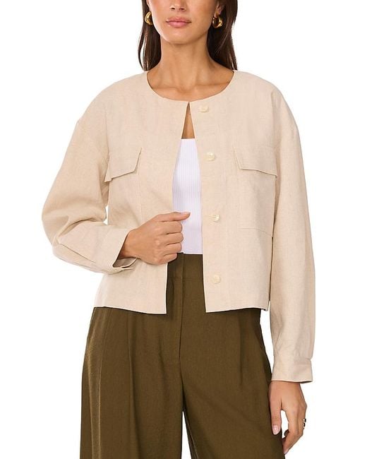 Vince Camuto Natural Cropped Button Front Jacket