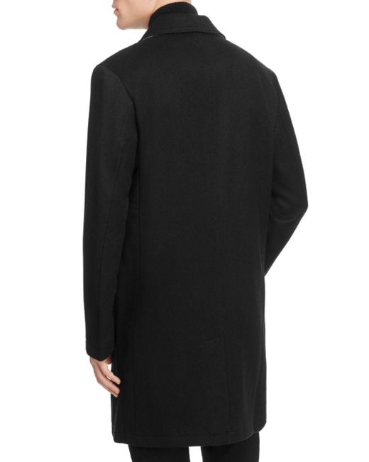 Cole Haan Sweater Bib Wool Blend Twill Coat in Black for Men - Lyst