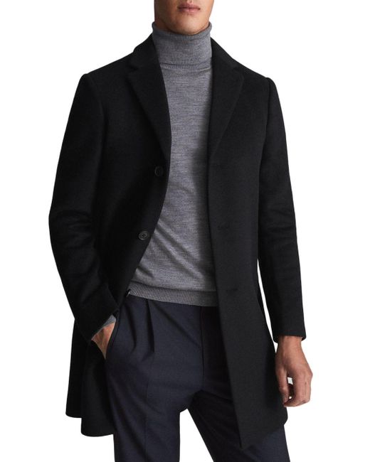 Reiss Gable Epsom Wool Blend Overcoat in Black for Men - Lyst