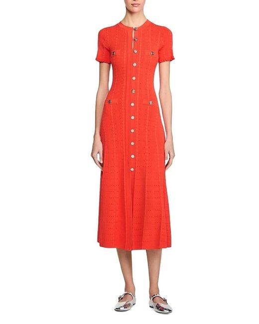 Sandro Red Milo Button Front Midi Dress