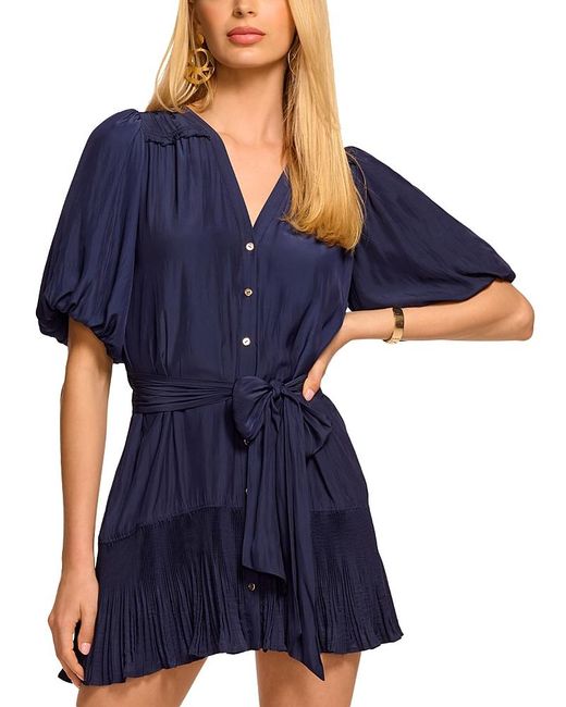 Ramy Brook Blue Florencia Belted Puff Sleeve Mini Dress