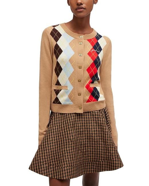 Ganni Brown Wool & Cashmere Argyle Cardigan