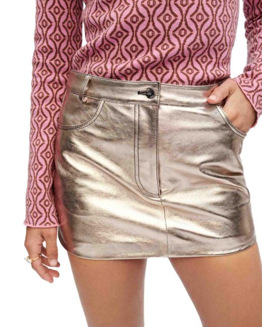 Maje Maji Joyu Metallic Leather Skirt in Gold (Pink) Lyst Canada