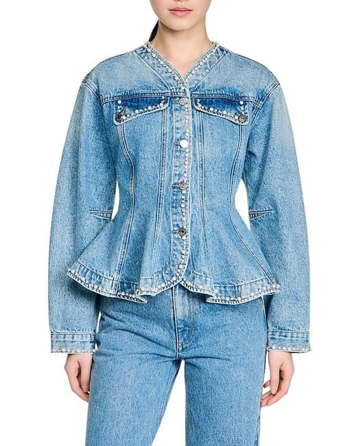 Sandro Blue Beaded Denim Jacket