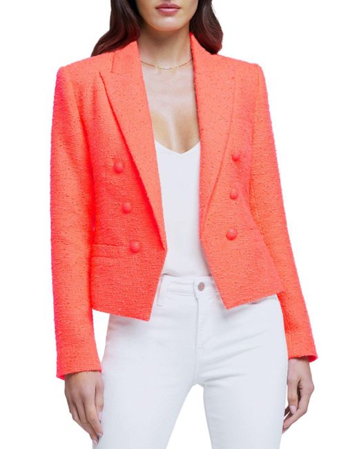 L Agence Brooke Boucl Double Breasted Cropped Blazer In Red Lyst