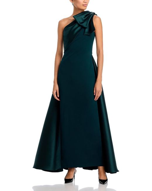 Aqua Women's Blue Long Mikado One Shoulder Bow Fit And Flare Gown Aqua Women's Blue Long Mikado One Shoulder Bow Fit And Flare Gown