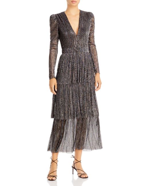Sabina Musayev Synthetic Carry Pleated Maxi Dress in Silver (Metallic ...