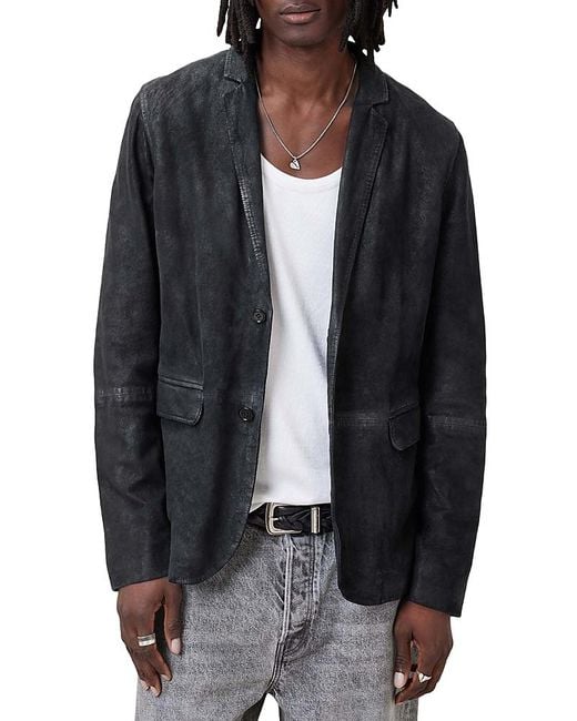 AllSaints Black Monet Waxed Suede Regular Fit Blazer for men