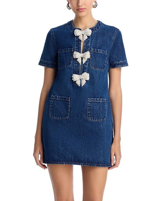 Self Portrait Mini Dress With Denim Collar Ss24921sbl Blue