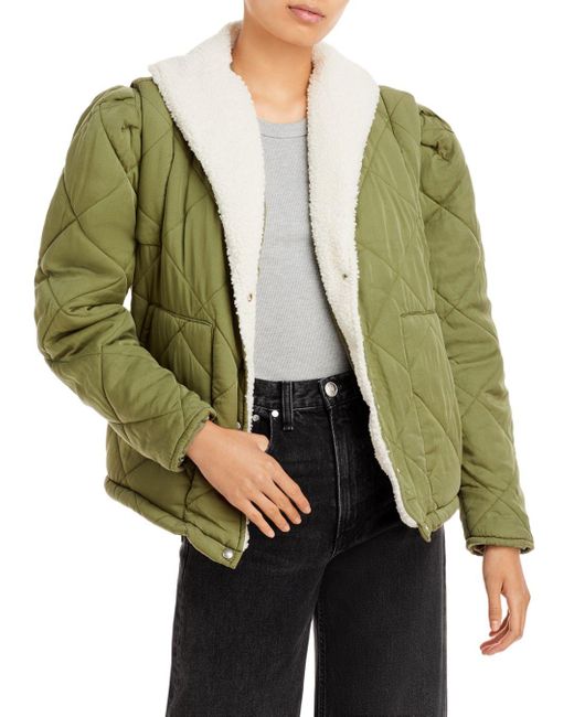 Blank NYC Synthetic Sherpa Puff Sleeve Jacket in Green | Lyst