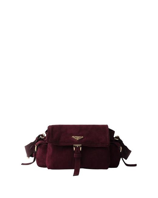 Prada Purple Explore Medium Suede Shoulder Bag With Flap