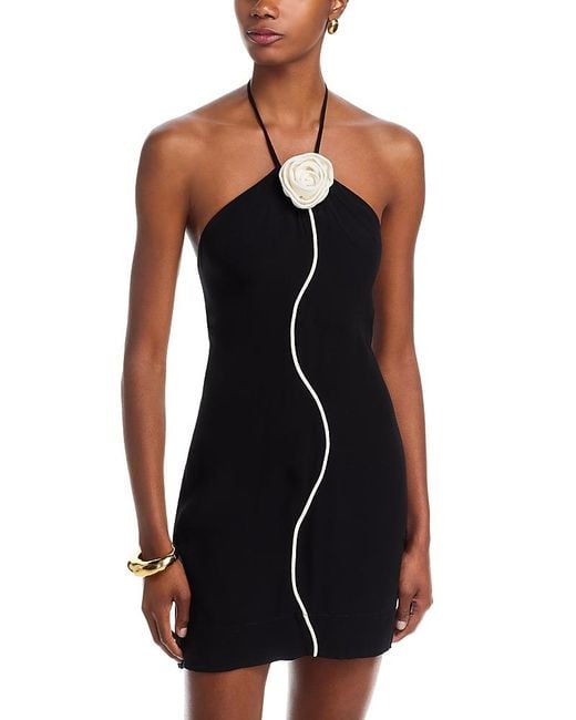 Farm Rio Black Flower Trim Neck Mini Dress