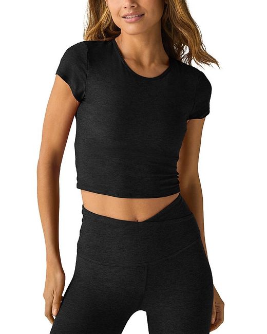 Beyond Yoga Black Featherweight Let Go Twist Back Cropped Tee