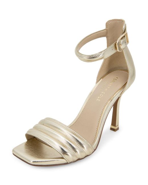 Cole Leather Hart Ankle Strap High Heel Sandals in Light Gold
