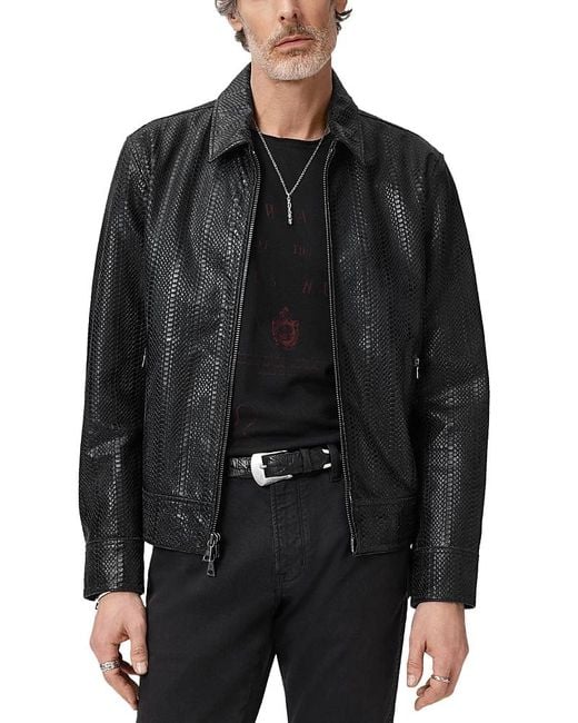 John Varvatos Black Benjamin Embossed Leather Jacket for men