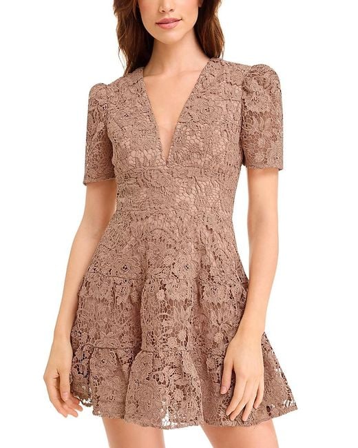 Dress the Population Brown Hallie Lace Flared Dress