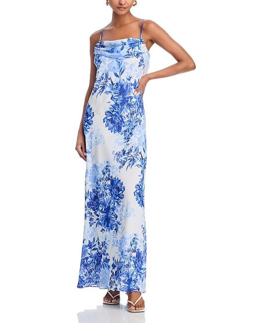 Aqua Blue Printed Spaghetti Strap Maxi Dress