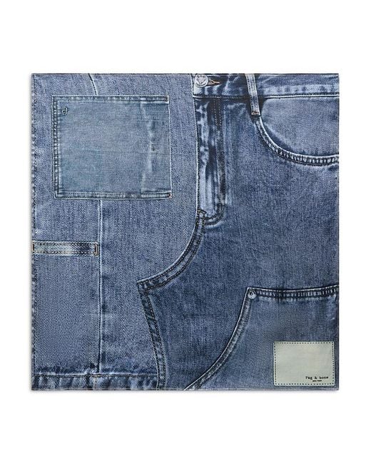 Rag & Bone Blue Miramar Denim Print Silk Scarf