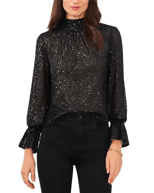 1.STATE Black Draped Back Sequin Top