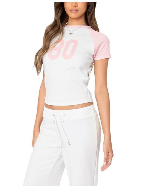 Edikted White 80's Raglan Tee