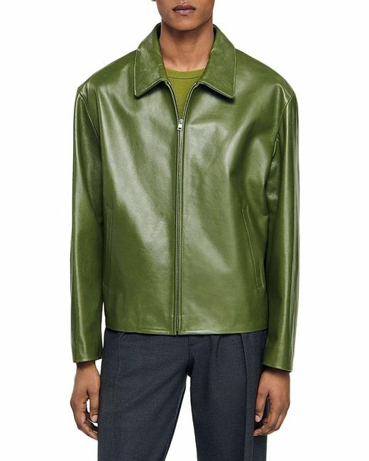 Sandro Green Leather Jacket for men