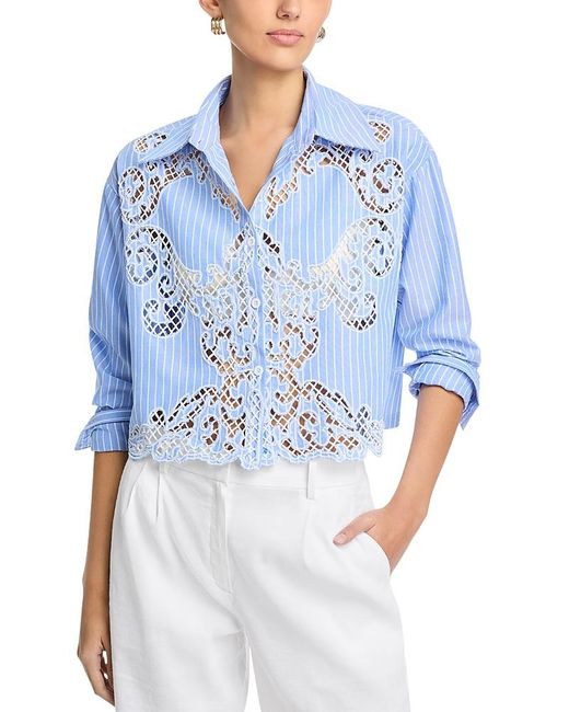 Nancy Yang Blue Striped Eyelet Top